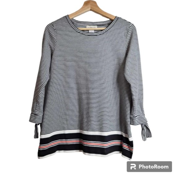 Liz Claiborne Weekend Striped Tunic Top With Ties on the Wrists Size Medium - Picture 2 of 7